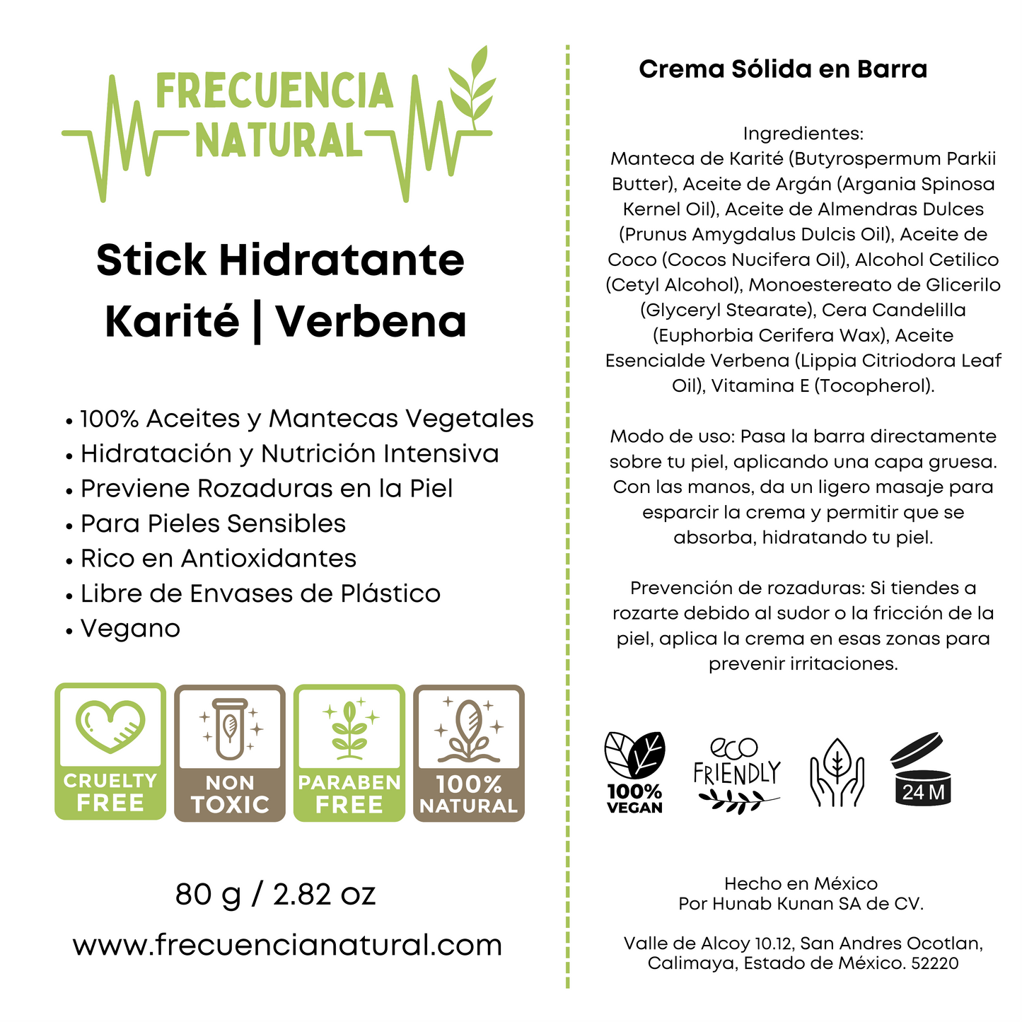 Crema Sólida en Barra de Karité y Verbena