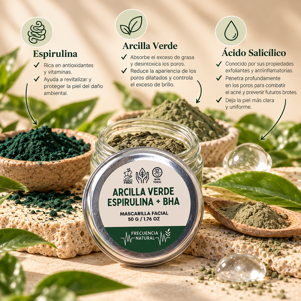Mascarilla Facial Exfoliante Renueva de Arcilla Verde