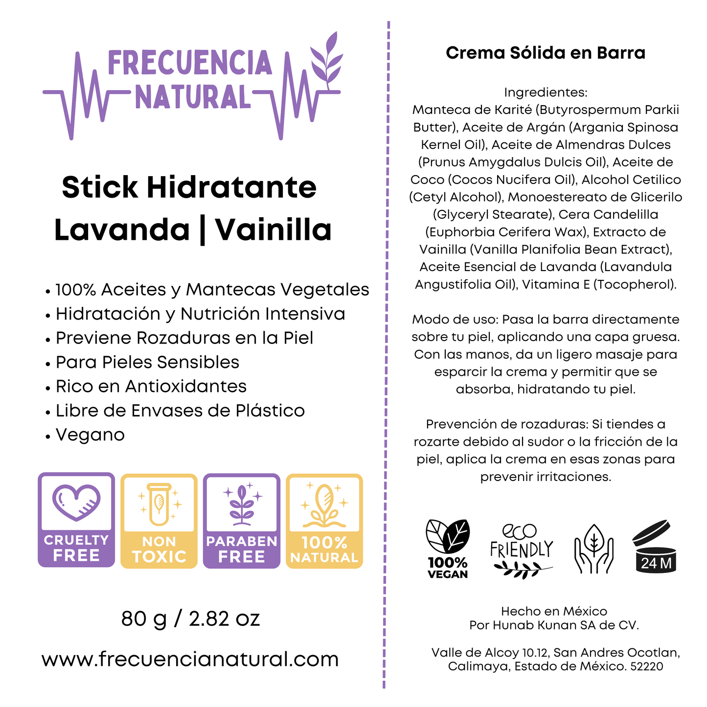 Crema Sólida en Barra de Lavanda y Vainilla