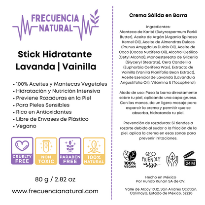 Crema Sólida en Barra de Lavanda y Vainilla