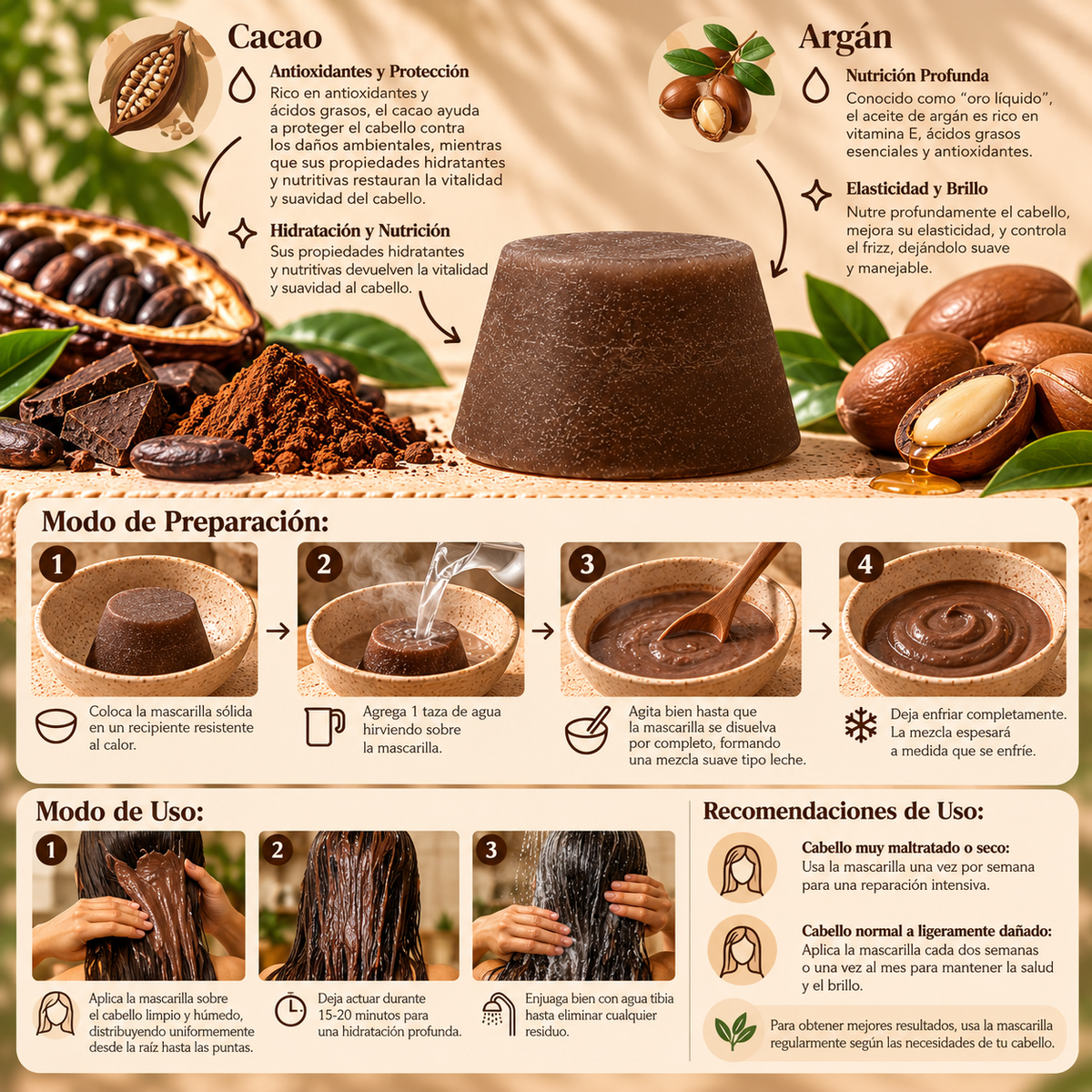 Mascarilla Capilar de Cacao y Argán