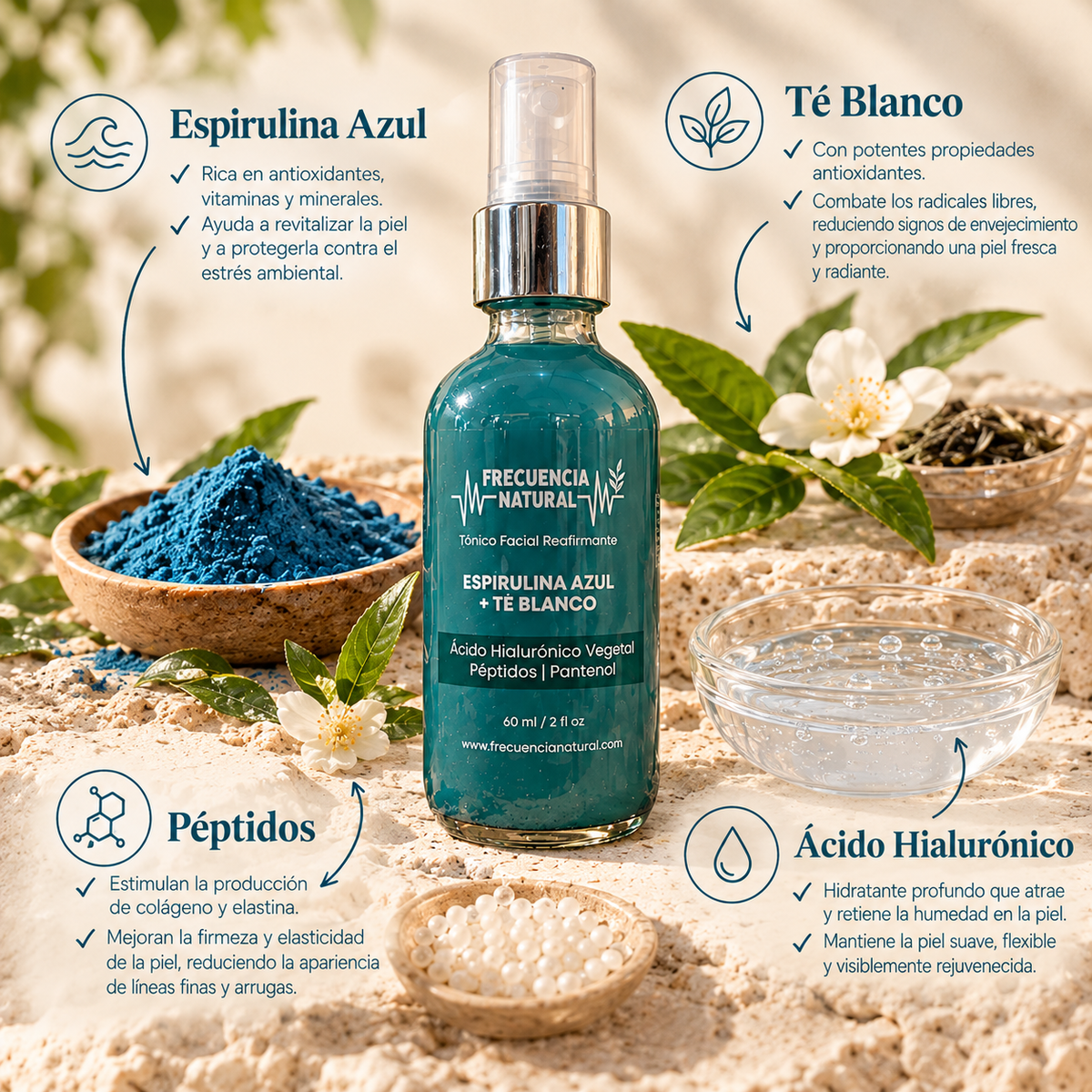 Tónico Facial Reafirmante de Espirulina Azul