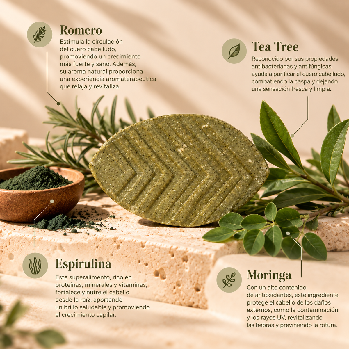 Shampoo "Anticaída" con Tea Tree, Espirulina y Moringa