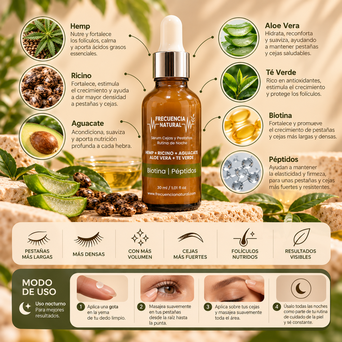 Serum para Pestañas y Cejas con Té Verde y Biotina